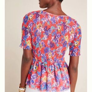 Maeve by Anthropologie Ashton Smocked Peplum Top XS